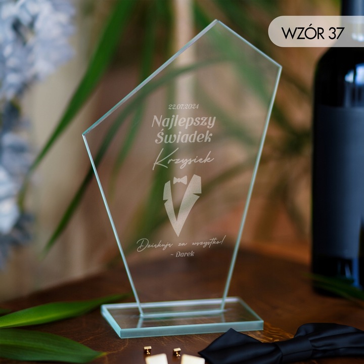 PODZIĘKOWANIA DLA ŚWIADKÓW STATUETKA SZKLANA GRAWER PREZENT DLA ŚWIADKA