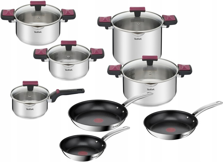 Komplet garnków Cook&Clip patelnie Intuition stal nierdzewna