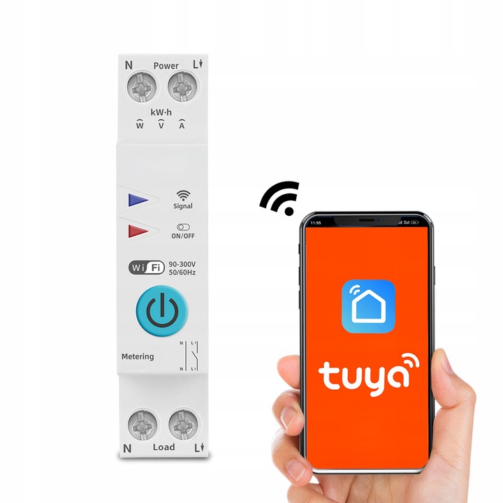 Przekaźnik Sterownik WiFi 16A z pomiarem prądu TUYA Smart Life Szyna