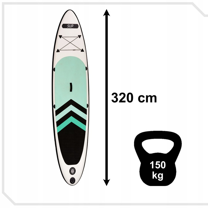 WYPORNA DESKA SUP POMPOWANA PADDLEBOARD WIOSŁO AKCESORIA ZESTAW 320cm 150kg