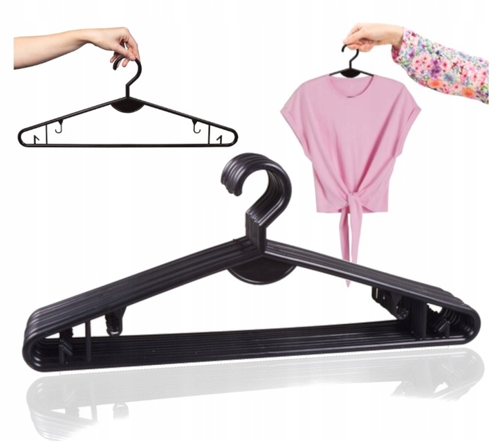 WIESZAKI NA UBRANIA ODZIEŻ UBRANIOWE ODZIEŻOWE UNIWERSALNE CZARNE 50