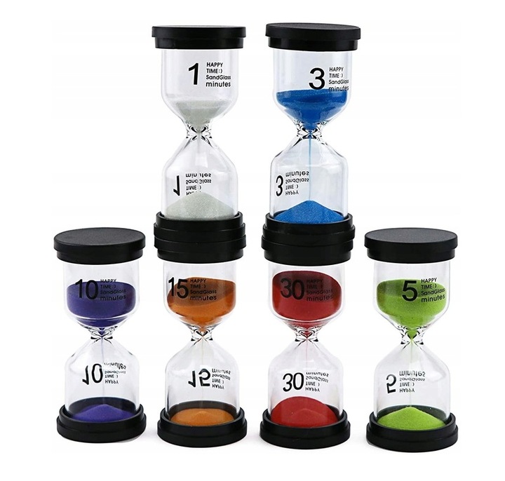 KLEPSYDRY ZESTAW KREATYWNY DO ODMIERZANIA CZASU 1/3/5/10/15/30 Minut 6SZTUK