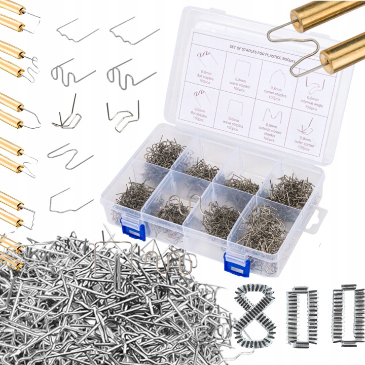 ZSZYWKI DO ZGRZEWARKI DO PLASTIKU TWORZYW ZESTAW 8 TYPÓW 800SZT 0,8MM