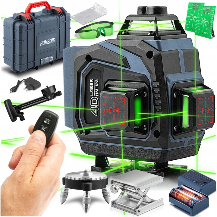 POZIOMICA LASEROWA LASER KRZYŻOWY 4D SAMOPOZIOMUJĄCY 40m 2 Akumulatory