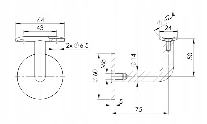 Poręcz schodowa, ścienna solidna rura 2,0 mm stal nierdzewna długość