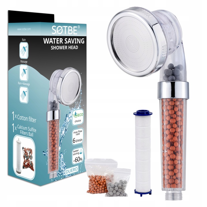 Słuchawka prysznicowa Wysokociśnieniowa 3W1 z filtrami Oszczędzająca Wodę