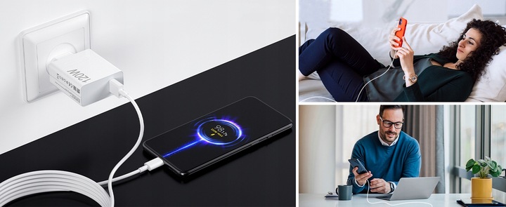 SZYBKA ŁADOWARKA DO TELEFONU O MOCY 120 W W 1-METROWY KABEL ŁADUJĄCY TYPU C