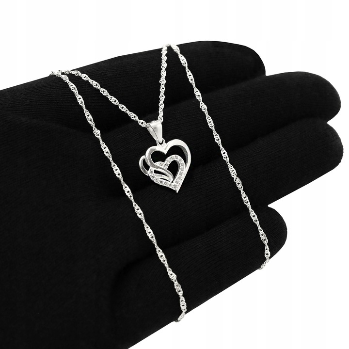 SREBRNY NASZYJNIK SINGAPUR CELEBRYTKA Z SERDUSZKIEM 925 + RÓŻA WIECZNA LED