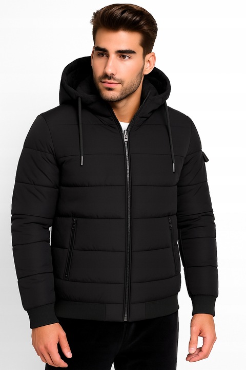 KURTKA MĘSKA Z KAPTUREM PUCHOWA OCIEPLANA ZIMOWA PIKOWANA CZARNA