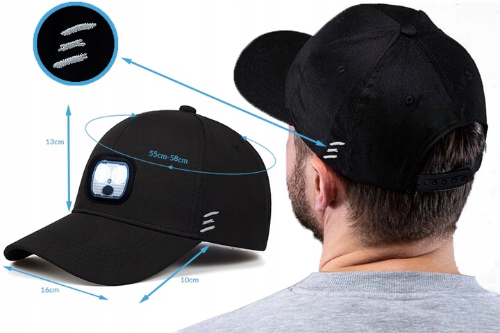 CZAPKA Z LATARKĄ LAMPKĄ LED ŁADOWANIE USB DOTYKOWA