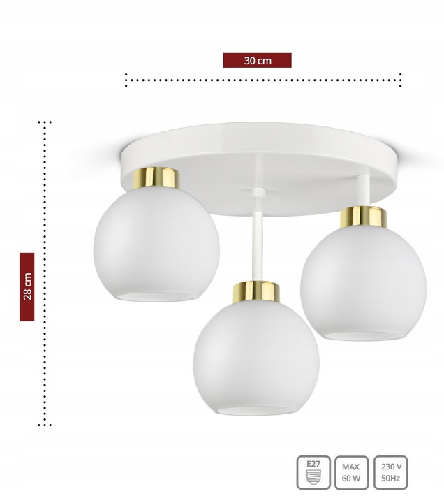 Lampa Wisząca Sufitowa Żyrandol Biała Szklane Kule White Glass ER3 LED E27