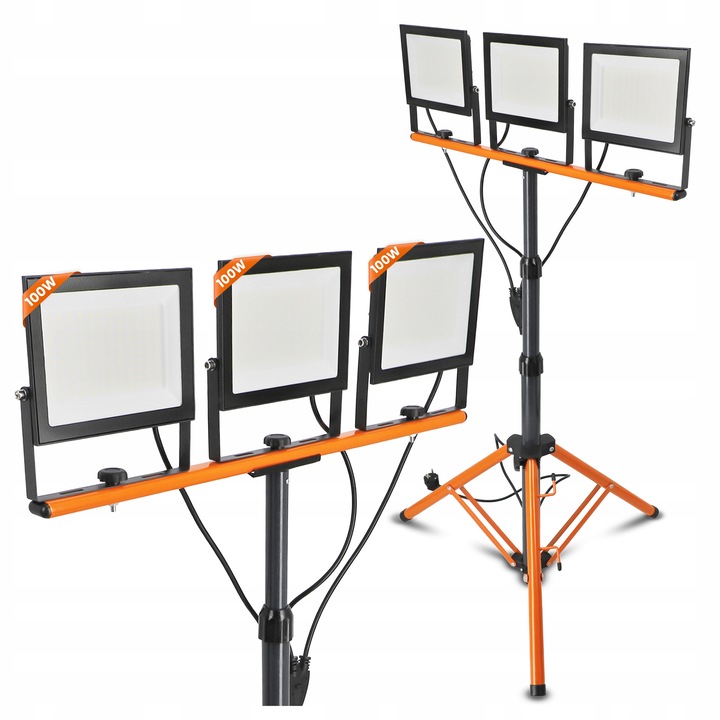 Halogen LED Statyw Budowlany Naświetlacz 3x 100W 33000lm Lampa Na