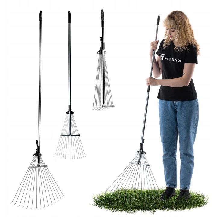 GRABIE METALOWE DO LIŚCI TRAWY Z TRZONKIEM WACHLARZOWE REGULOWANE