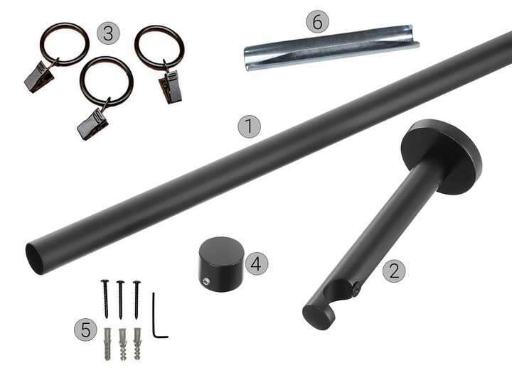 Karnisz METALOWY pojedynczy fi19 mm LOFT - 140cm Czarny mat