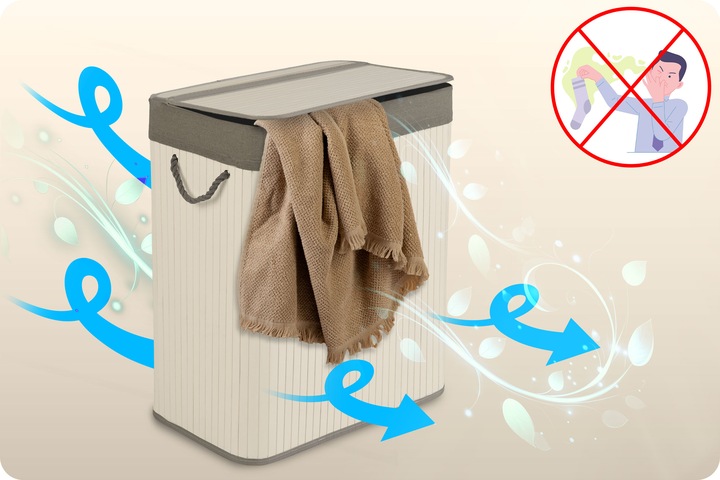 BAMBUSOWY KOSZ NA PRANIE BIELIZNĘ DUŻY POJEMNIK Z POKRYWĄ 2 KOMORY 100L