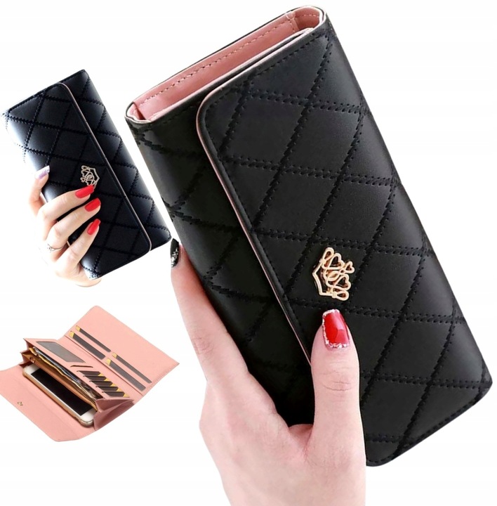 Elegancki Portfel damski na zatrzask skórzany duży rozkładany pojemny skóra