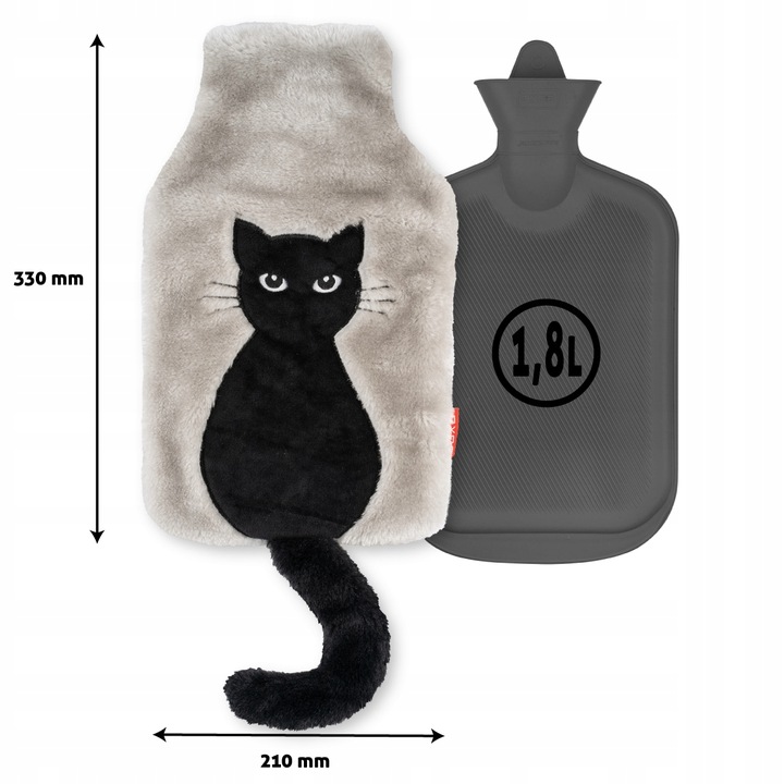 SOXO termofor czarny kot gumowy w pokrowcu 1,8L prezent na urodziny