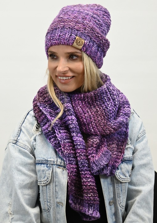 Gruby Modny Kobiecy Zestaw Zimowy Melanżowy Wz2