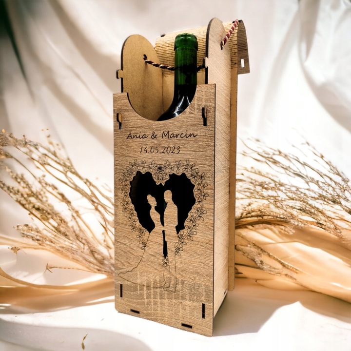 DREWNIANE PUDEŁKO NA WINO ŚLUB SKRZYNIA Z GRAWEREM PREZENT WESELE