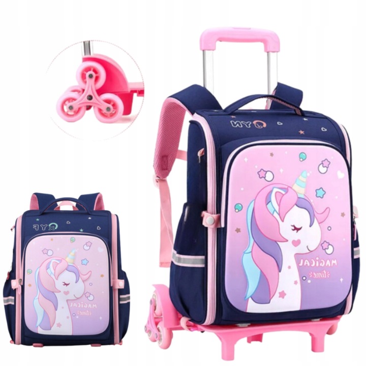 PLECAK SZKOLNY TORNISTER NA KÓŁKACH DO SZKOŁY POJEMNY JEDNOROŻEC WALIZKA