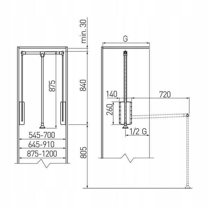 Pantograf olejowy GTV czarny drążek wieszak opuszczany do szafy