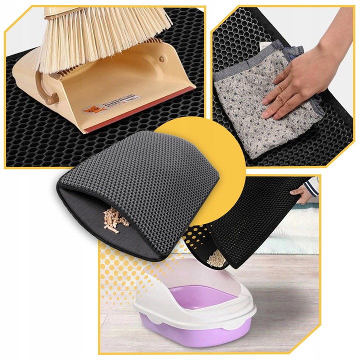 Mata pod KUWETĘ dla kota Dwuwarstwowa PODKŁADKA wycieraczka czarna XXL