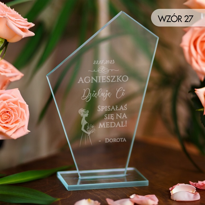 PODZIĘKOWANIA DLA ŚWIADKOWEJ STATUETKA SZKLANA PREZENT DLA ŚWIADKOWEJ ŚLUB
