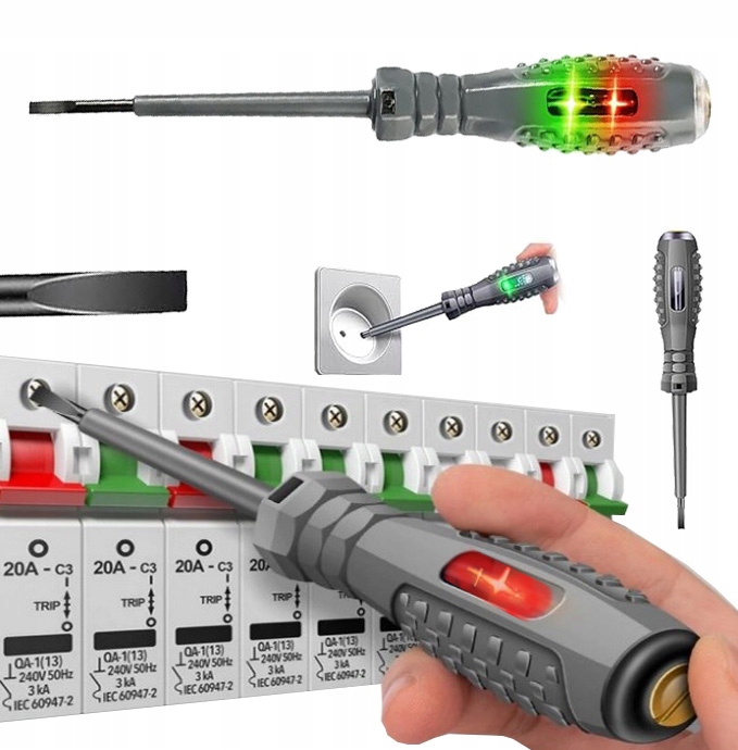 ŚRUBOKRĘT PROBÓWKA PRÓBNI NEONÓWKA TESTER PRĄDU NAPIĘCIA 12-240V diody