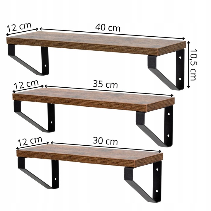 ZESTAW 3 PÓŁEK PÓŁKA WISZĄCA ŚCIENNA DO SALONU KUCHNI NA KSIĄŻKI LOFT