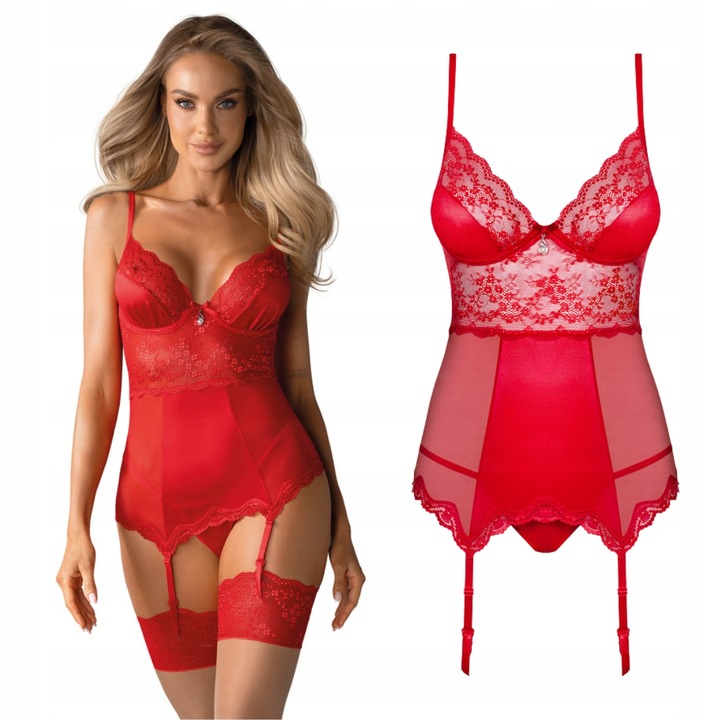 Czerwony gorset satynowy z koronką i fiszbinami Lovica Obsessive S/M