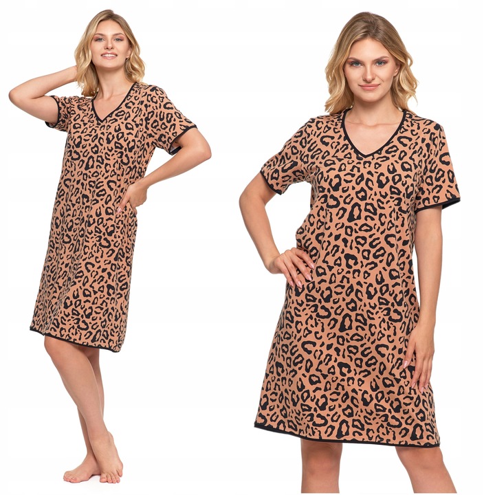 Koszula Damska Nocna Piżama PANTERKA Modna Bawełniana Krótki Rękaw MORAJ L