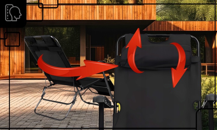 LEŻAK OGRODOWY SKŁADANY REGULOWANE KRZESŁO TURYSTYCZNE PLAŻOWE Z ZAGŁÓWKIEM