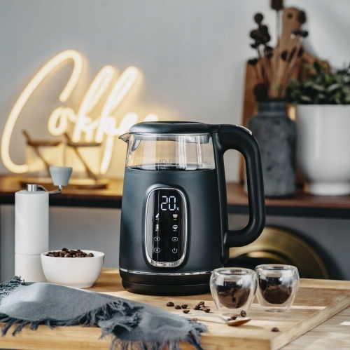 Czajnik Szklany Elektryczny Czarny 2200W Regulacja LED 1,7 L, Mocny