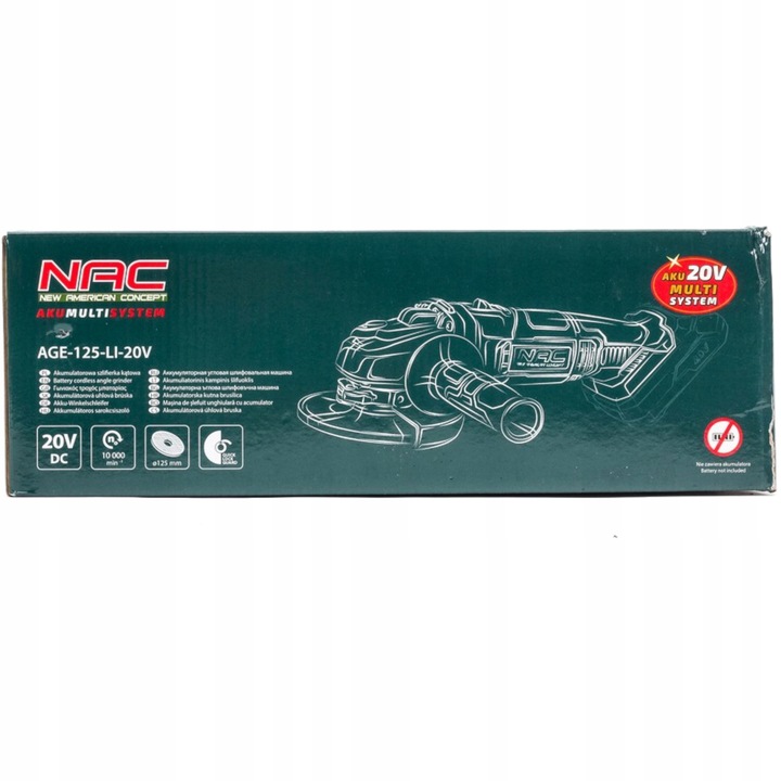SZLIFIERKA Kątowa AKUMULATOROWA NAC 20V 125 mm M14 solo Wydajna + KLUCZYK