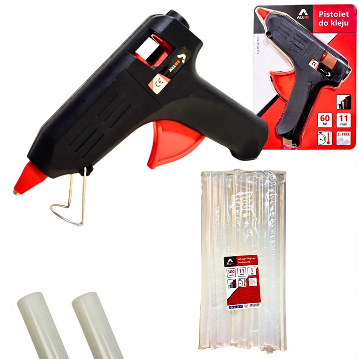 PISTOLET DO KLEJU NA GORĄCO MOCNY WKŁADY 11 mm 60W KLEJARKA + KLEJ 1kg