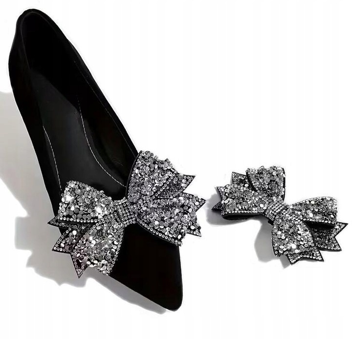 Klipsy do butów kokardy srebrne cyrkonie glamour eleganckie para dB51