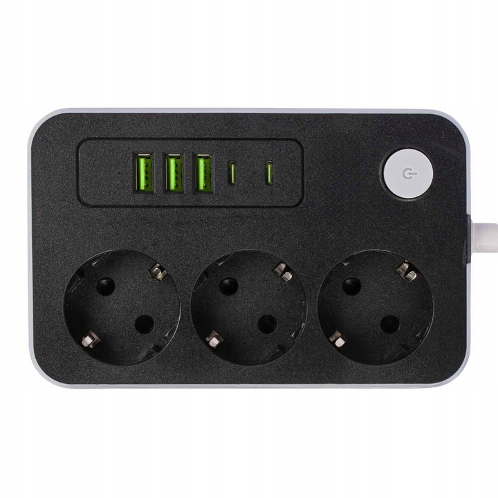 Przedłużacz Listwa zasilająca 3 metry 3 gniazda 5x ładowarka USB USB-C