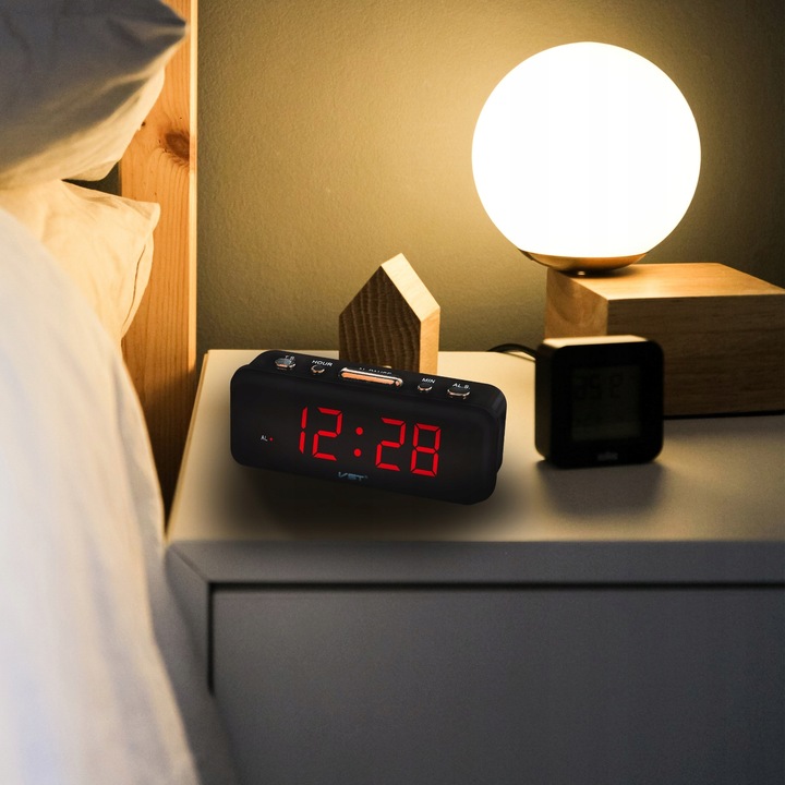 BUDZIK ZEGAR ELEKTRONICZNY SIECIOWY LED VST-738