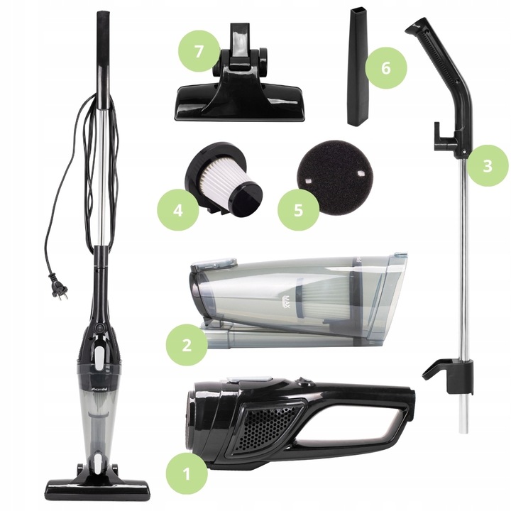 ODKURZACZ 2-w-1 RĘCZNY PIONOWY lekki MOCNY AKCESORIA filtr HEPA KAMILLE