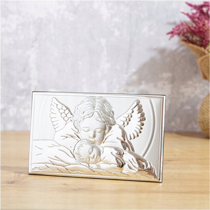 SREBRNY OBRAZEK PAMIĄTKA CHRZTU ŚWIĘTEGO ANIOŁEK