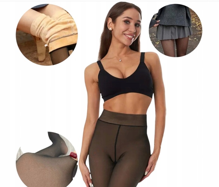 Rajstopy damskie ciepłe, zimowe, termiczne ocieplane futerkiem na zimę L/XL