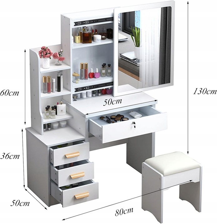 TOALETKA DO MAKIJAŻU LED Z LUSTREM NA PREZENT KOBIETY KOSMETYCZKA +