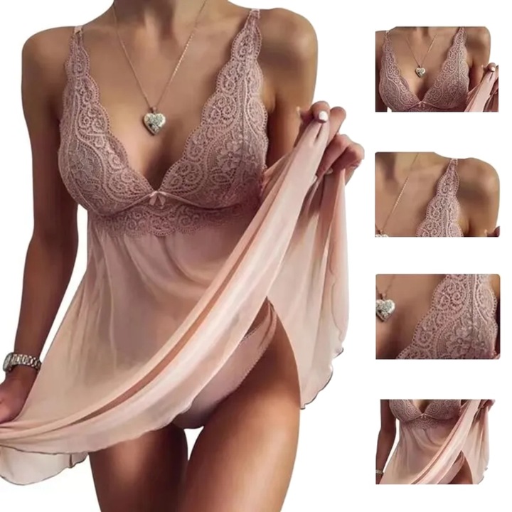 KOSZULKA NOCNA SEXY KOMPLET BIELIZNA EROTYCZNA SEKSOWNA HALKA STRINGI L/XL