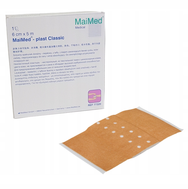 PLASTER Z OPATRUNKIEM 6CM x 5M DO CIĘCIA TKANINOWY