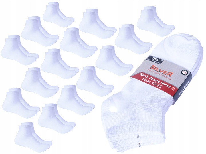 15x KRÓTKIE SKARPETY Bawełniane ODDYCHAJĄCE SKARPETKI sportowe Białe 40-43