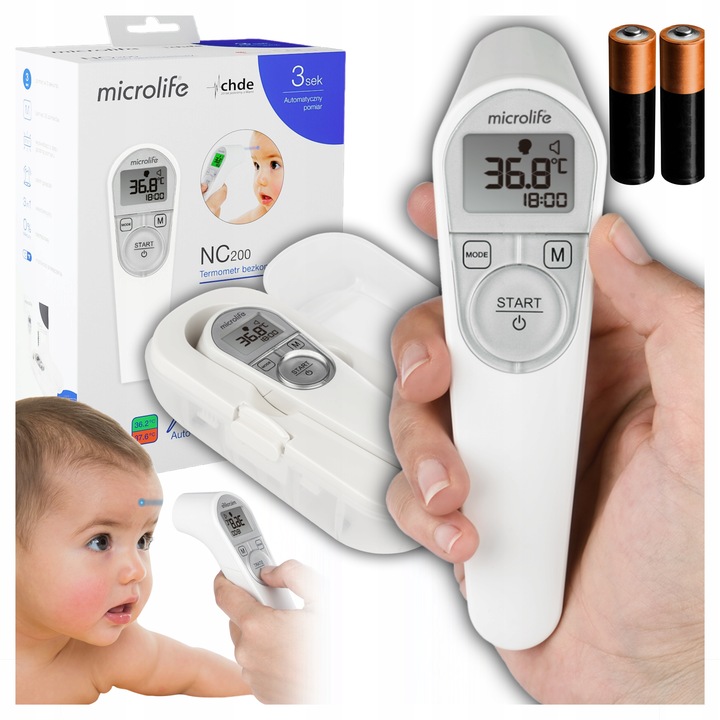 Termometr Bezdotykowy LED Elektroniczny Dokładny Cyfrowy 3sek Microlife