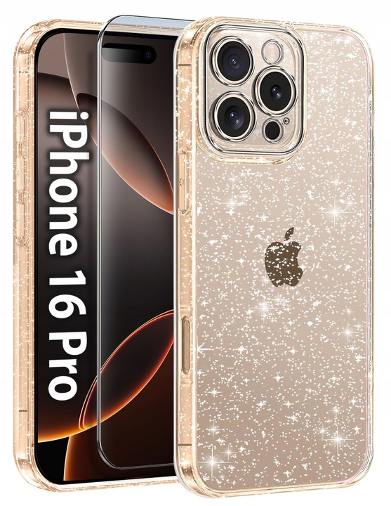 Etui do iPhone 16 Pro SILIKONOWE BROKAT clear CASE + SZKŁO OCHRONNE 9H