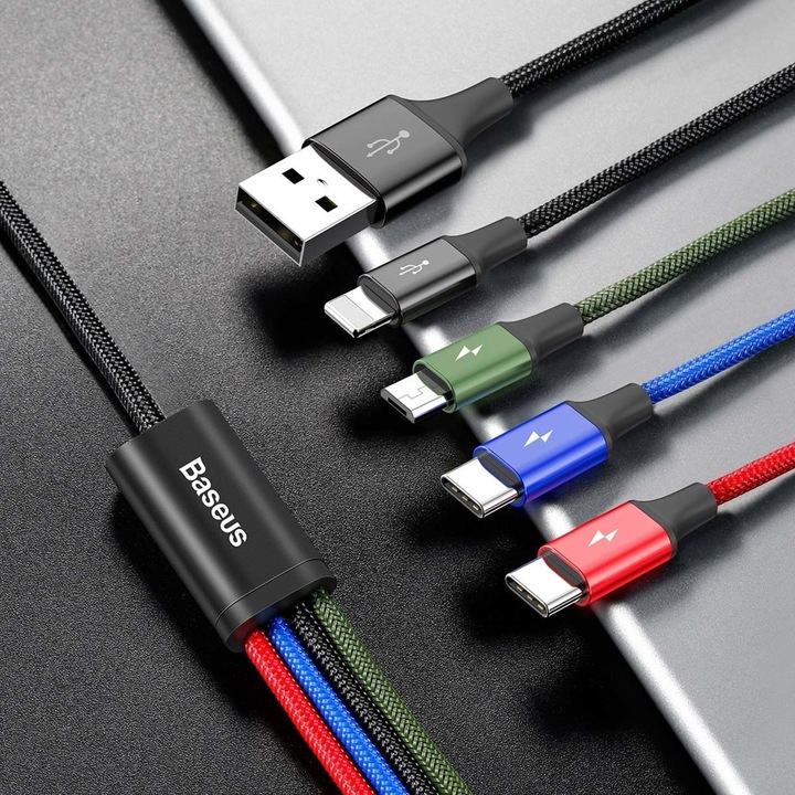 BASEUS SZYBKI KABEL 4W1 USB Lightning/2x USB C/micro USB MOCNY PRZEWÓD 1.2m