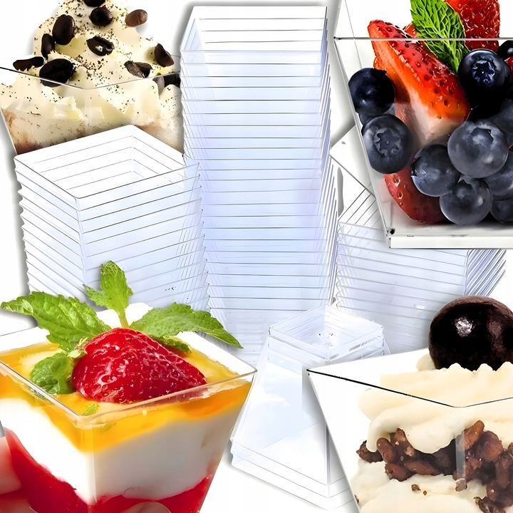 PUCHARKI DO DESERÓW POJEMNIKI NA PRZEKĄSKI PIRAMIDKI KWADRATOWE 120ML