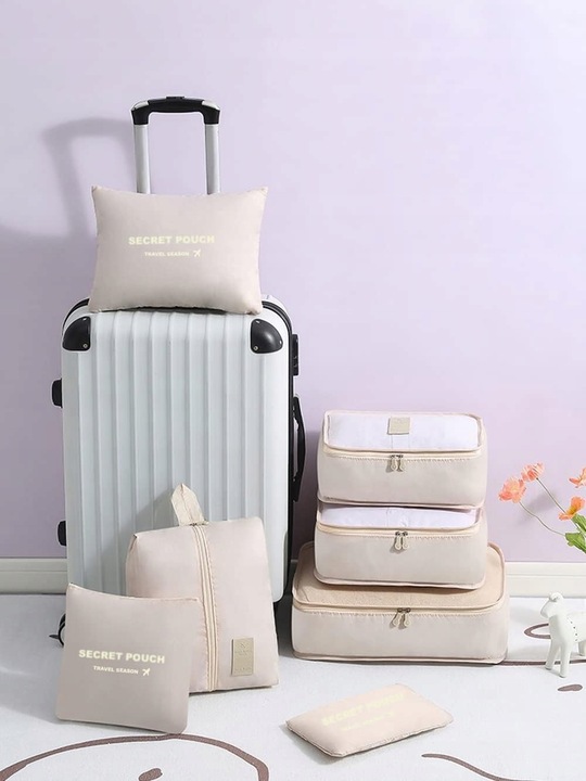 ORGANIZER DO WALIZKI PODRÓŻNY POJEMNY ZESTAW TORBY SZAFY PRANIE 7szt. Krem